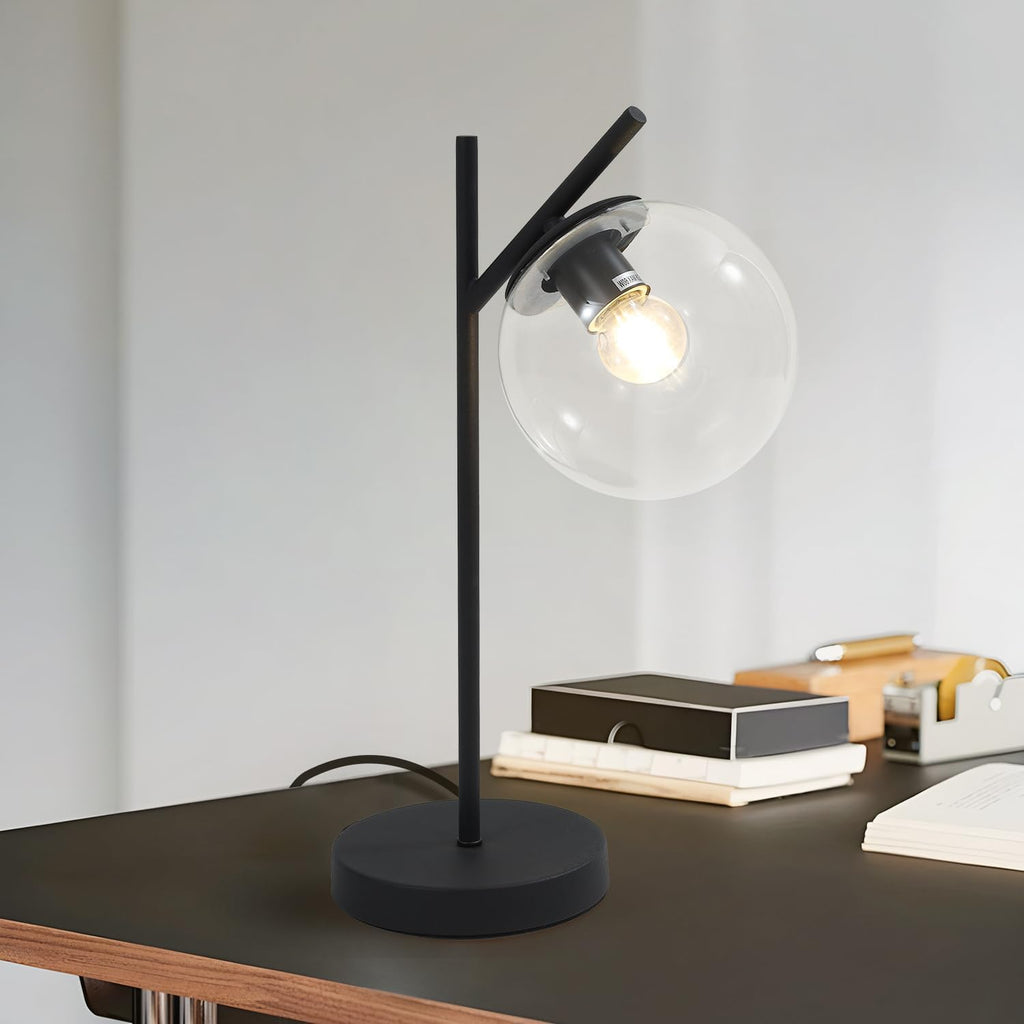 Mid Century Table Lamp Vintage Bedroom Desk Lamp Black Nightstand Lamp Contemporary Clear Glass Globe Bedside Lamp for Office Study Room