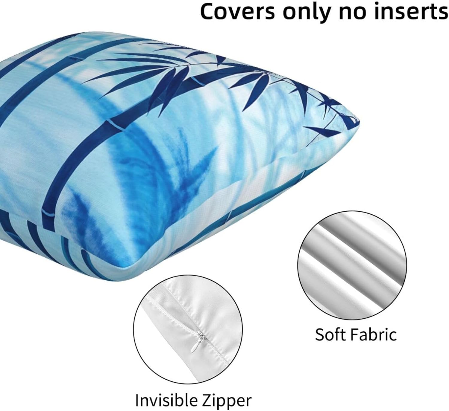 Tie-Dye Blue Bamboo Minimalist Throw Pillow Covers Set of 2 Ultra-Soft All-Season with Hidden Zipper,Durable for Sofa Bed Car Decor & Gift 18x18IN