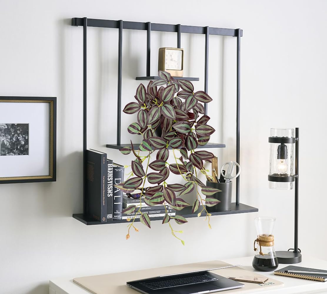 DILATATA Fake Plants Artificial Potted Plants 20 Inch Faux Peperomia Ivy Vine Plant Hanging Plant for Home Office Desk Shelf Indoor Outdoor Decor