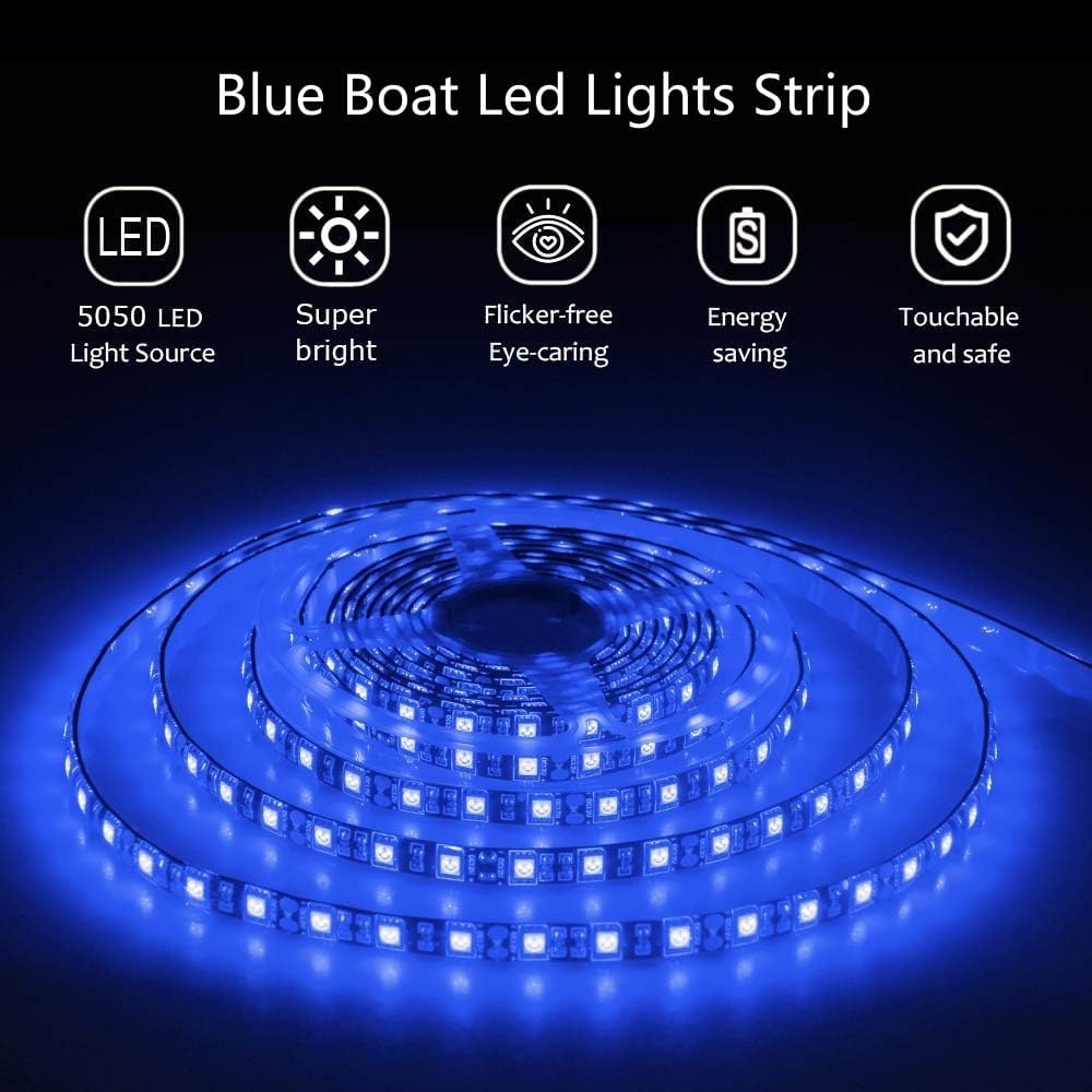 Pontoon Boat LED Strip Lights, 12V 32.8FT Blue Waterproof Marine LED Light Boat Interior Light, Boats Deck Hull Gunnel Lighting, Night Fishing Lights for Bass, Jon, No Battery