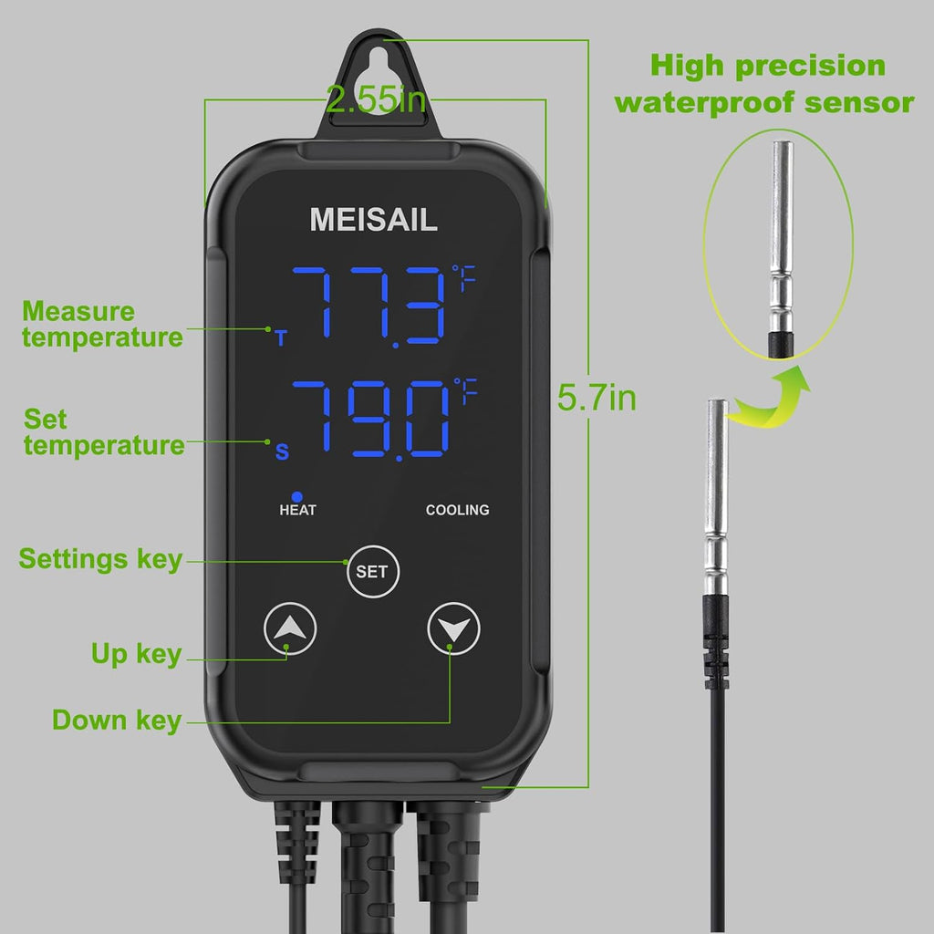Temperature Controller Digital Heating Plug in Thermostat for Reptiles, Home Brewing Fermentation Incubation, US Specification 1100W