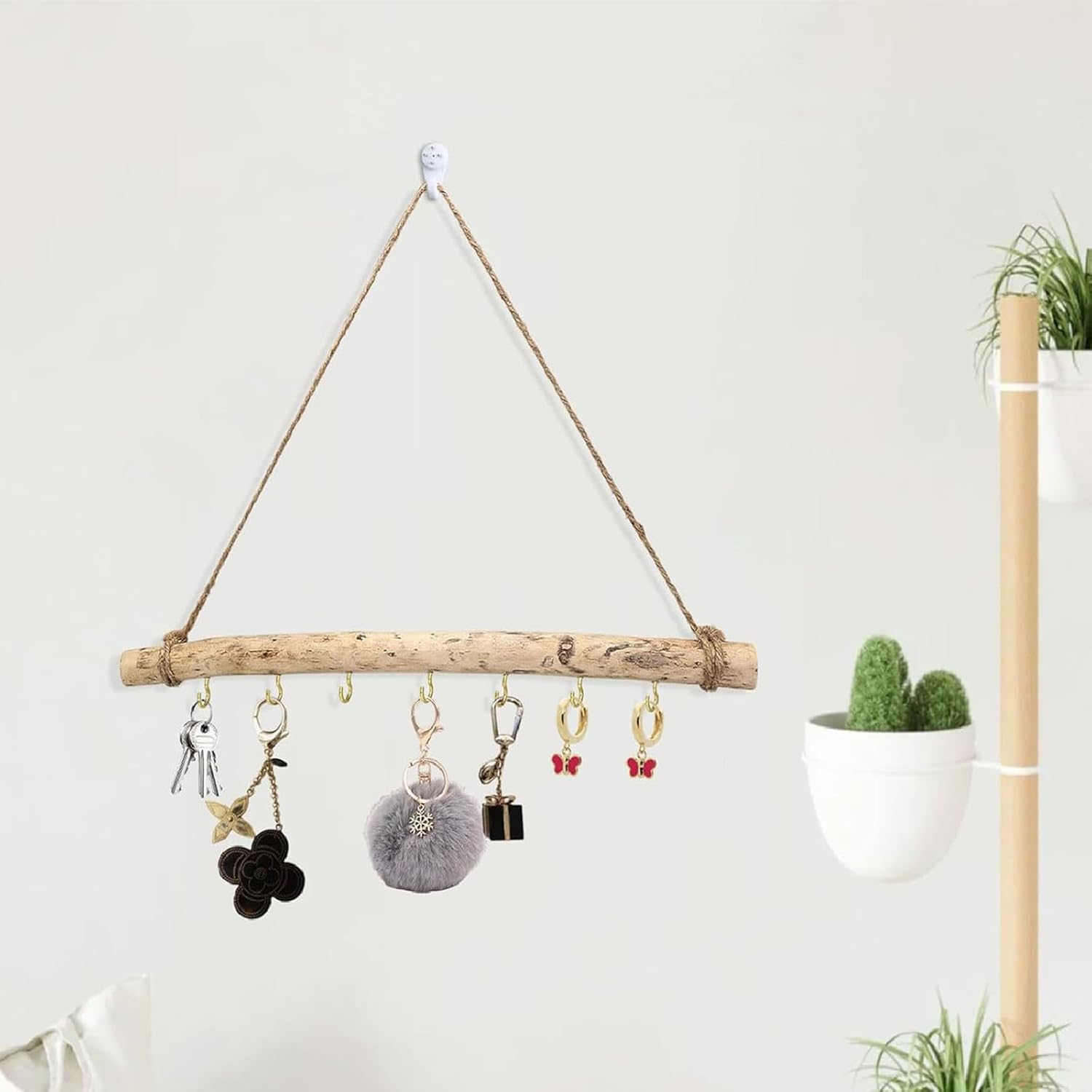 2 Pcs Decorative Floating Wall Shelves Coat Hooks Driftwood Branch Hook Branch Hanger Rack for Keys Hats Entryway