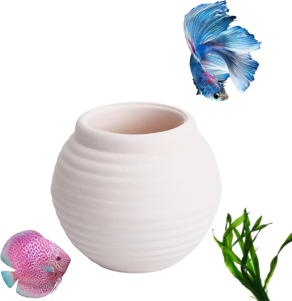 Ceramic Aquarium Decorations Hideaway Rock Cave for Fish Shrimp Turtle Crab to Breed, Rest and Play, Small Fish Bowl Hiding Cave, White