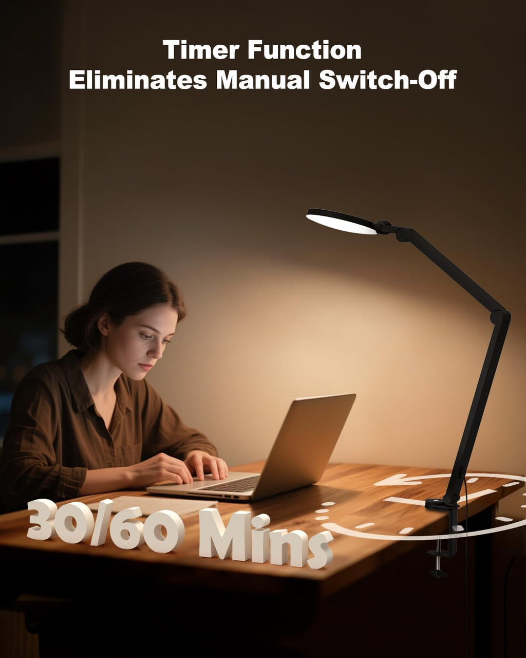 Desk Lamp, ZAPLIT 10W LED Desk Light with Clamp & Adjustable Arm for Home Office, Touch Control Eye-Care Light for Reading with 5 Color Temps (1700K-6000K) & 10 Brightness, Timer, USB Adapter Included