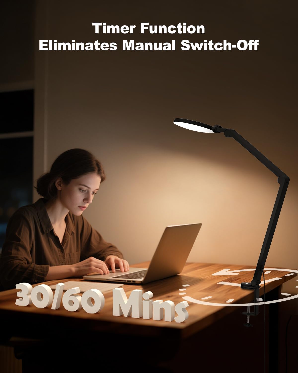 Desk Lamp, ZAPLIT 10W LED Desk Light with Clamp & Adjustable Arm for Home Office, Touch Control Eye-Care Light for Reading with 5 Color Temps (1700K-6000K) & 10 Brightness, Timer, USB Adapter Included