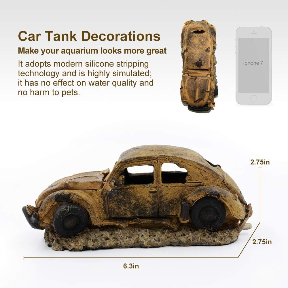 boxtech Decorations for Aquarium, Aquarium Resin Ornament Decorations, Imitation Car Wreck for Air Bubble Stone Oxygen Pump Fish Tank