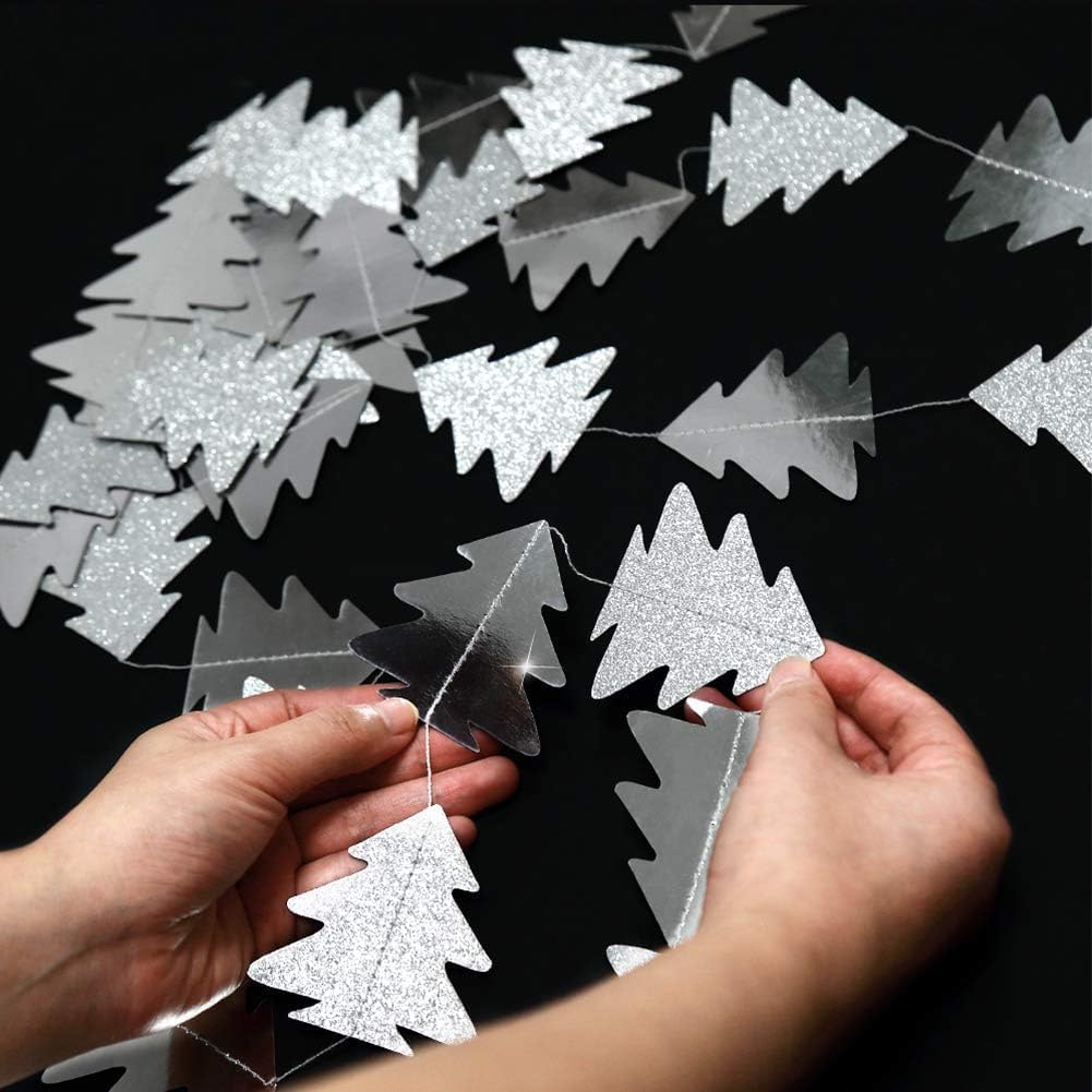 Cheerland Silver Tree Garland for Woodland Theme Party Decoration Xmas Christmas Hanging Streamer Backdrop Ceiling Tree Garland Decor for Baby Shower Christmas Camping Birthday Party Decorations