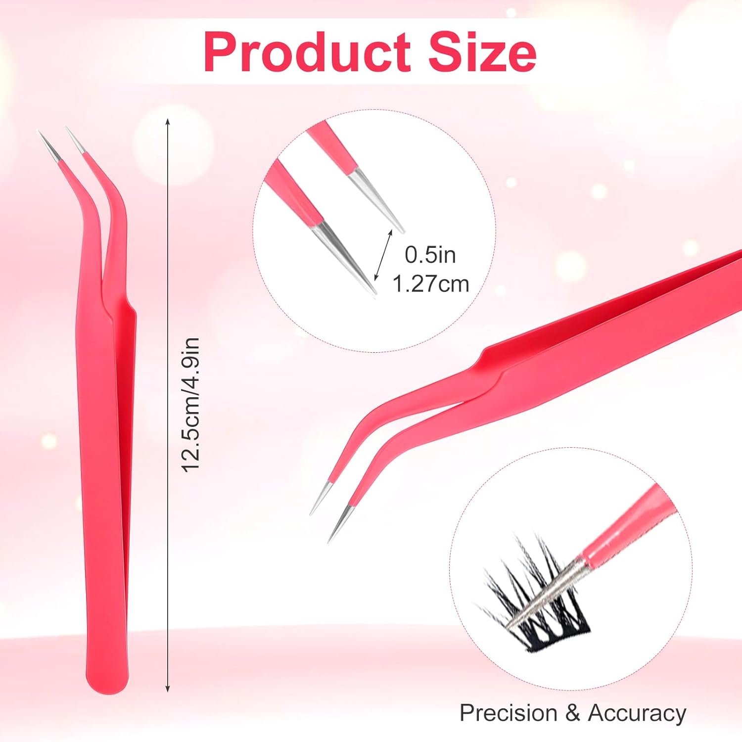 10 Pieces Tweezers for Crafting, Stainless Steel Curved Pointed Tweezers Precision Tweezer with Protective Cover for Eyelash Extensions Stickers Rhinestones Crafts (Rose Red)