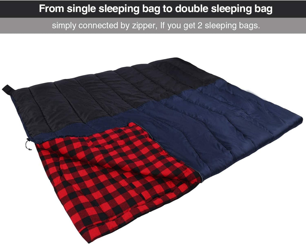 REDCAMP Cotton Flannel Sleeping Bag for Camping Backpacking, Adults Cold Weather Envelope Sleeping Bags with 2/3/4/6lbs Filling