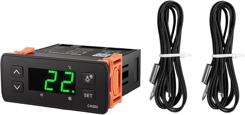 FABULETTA KWS-CH302 Intelligent Temperature Controller with Dual Sensor for Refrigeration, Defrosting and Alarm, AC110V/AC220V, Digital Thermostat for Industrial PLC Module Integration