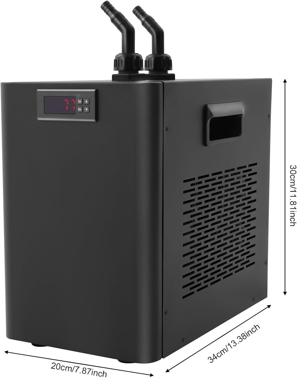 110V 270W Aquarium Chiller 160L Aquarium Water Chiller 1/10 HP Aquarium Cooling Machine 32~122℉ Temperature Setting for Seafood Markets Hotels Restaurants 7.87 x 13.39 x 11.81inch