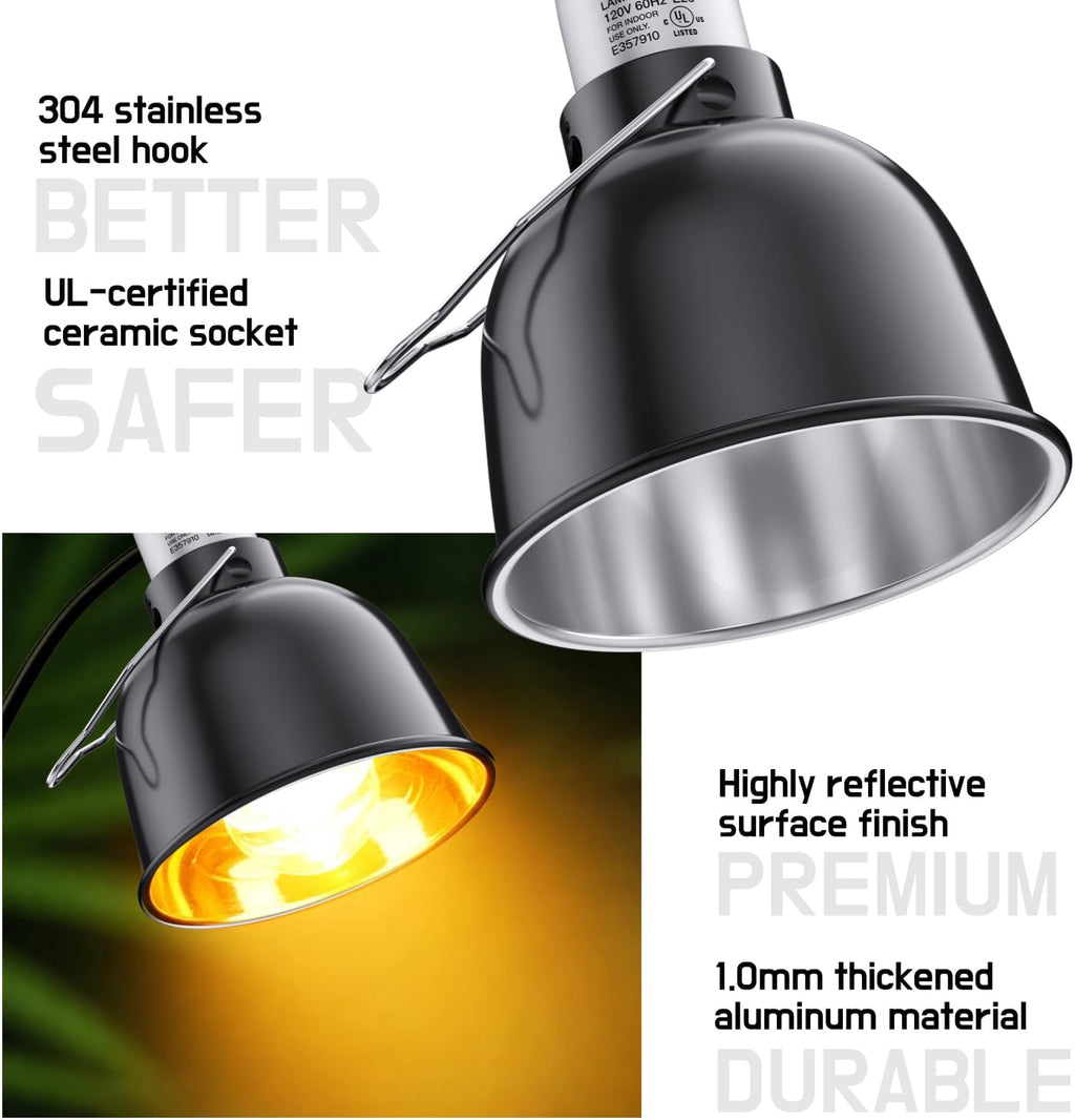 Reptile Light Fixture – 5.5'' Dome Lamp with Ceramic Socket, Reptile Heat Lamp Fixture for Heat Emitter & Basking Bulbs, for Bearded Dragon, Snake, Chameleon, Turtle & Terrarium Tank Accessories