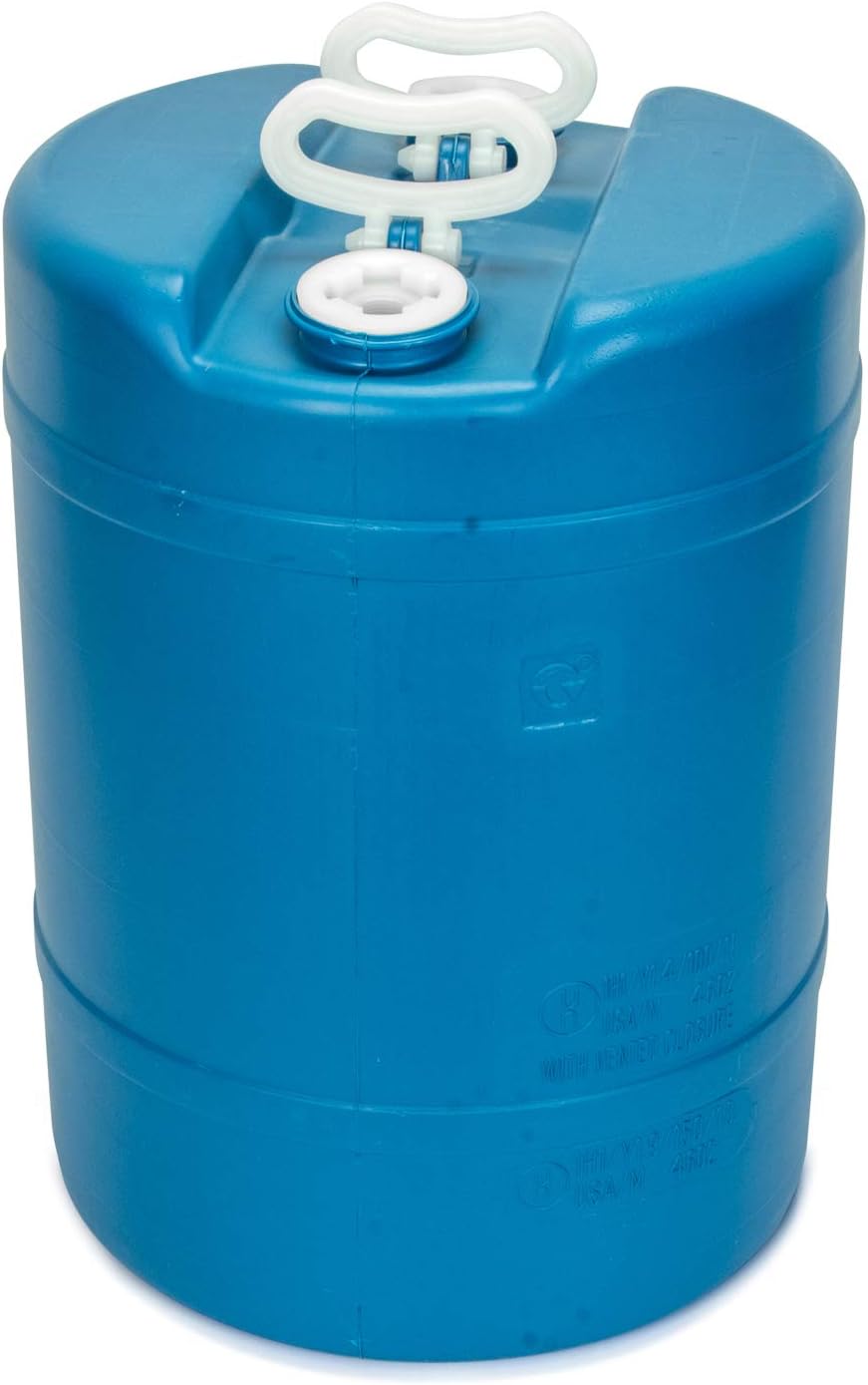 Legacy Food Storage Emergency Water Storage Container, Long Term 15 Gallon Water Tank, for Camping, Prepping, Survival, 15.7" D, 21.5" H, with 2 Heavy Duty Carry Handles
