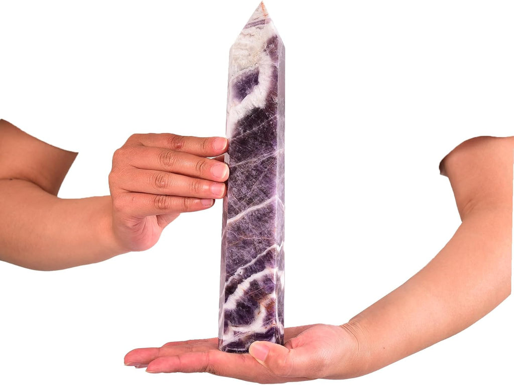 JIC Gem Large Chevron Amethyst Healing Crystal Wand Point 6 Faceted Obelisk Tower Reiki Chakra Meditation Therapy 1.7-2.2 Lbs