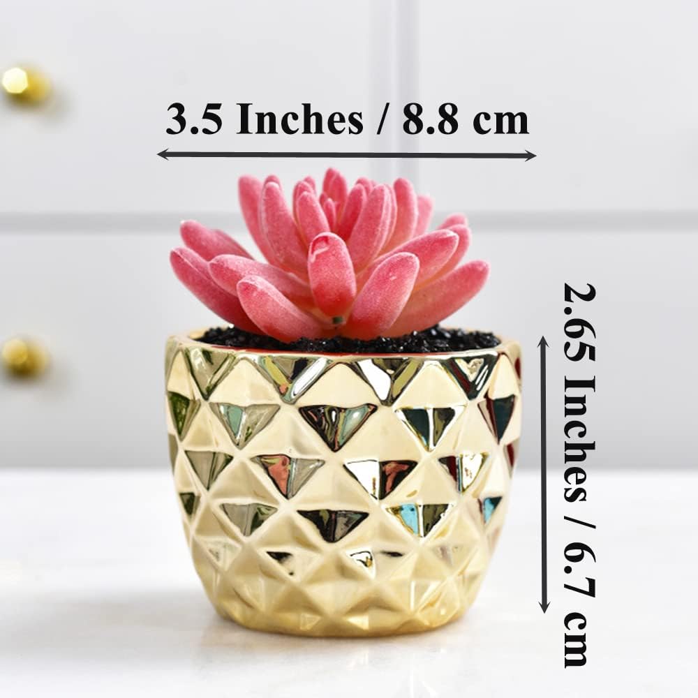 4pcs 3.5 Inches Gold Mini Succulent Ceramic Pots Holder, Small Simple Golden Porcelain Plant Cactus Flower Holder Decorative Planters, Plants Not Included