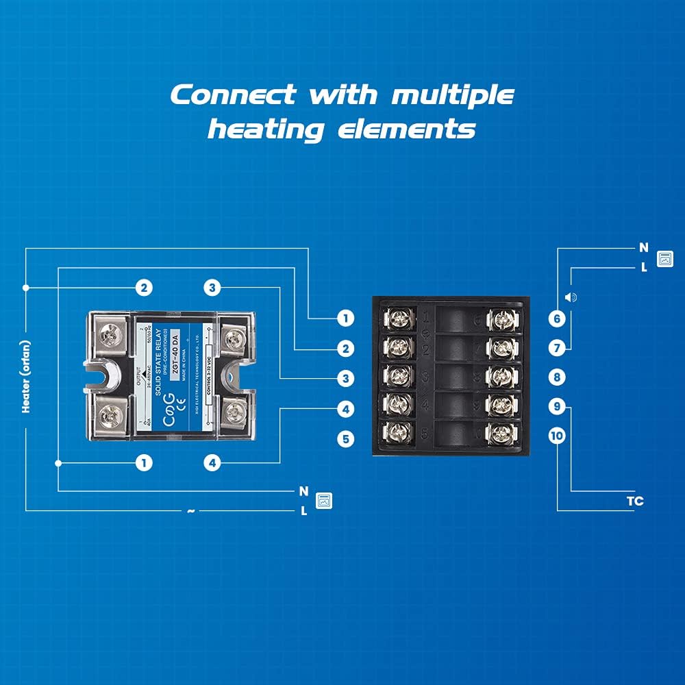 PID Temperature Controller Kit, CGELE Voltage AC 100~240V Comes with SSR 40DA Solid State Relay, K Type Thermocouple Sensor, and Black Heat Sink