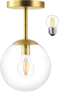 KoKo&Yukina Mid Century Modern Globe Semi Flush Mount Ceiling Light Fixture Clear Glass with Gold Brass Finish Globe Ceiling Light for Aisle Porch Stairway Closet Kitchen Laundry Room(Bulb Incl.)
