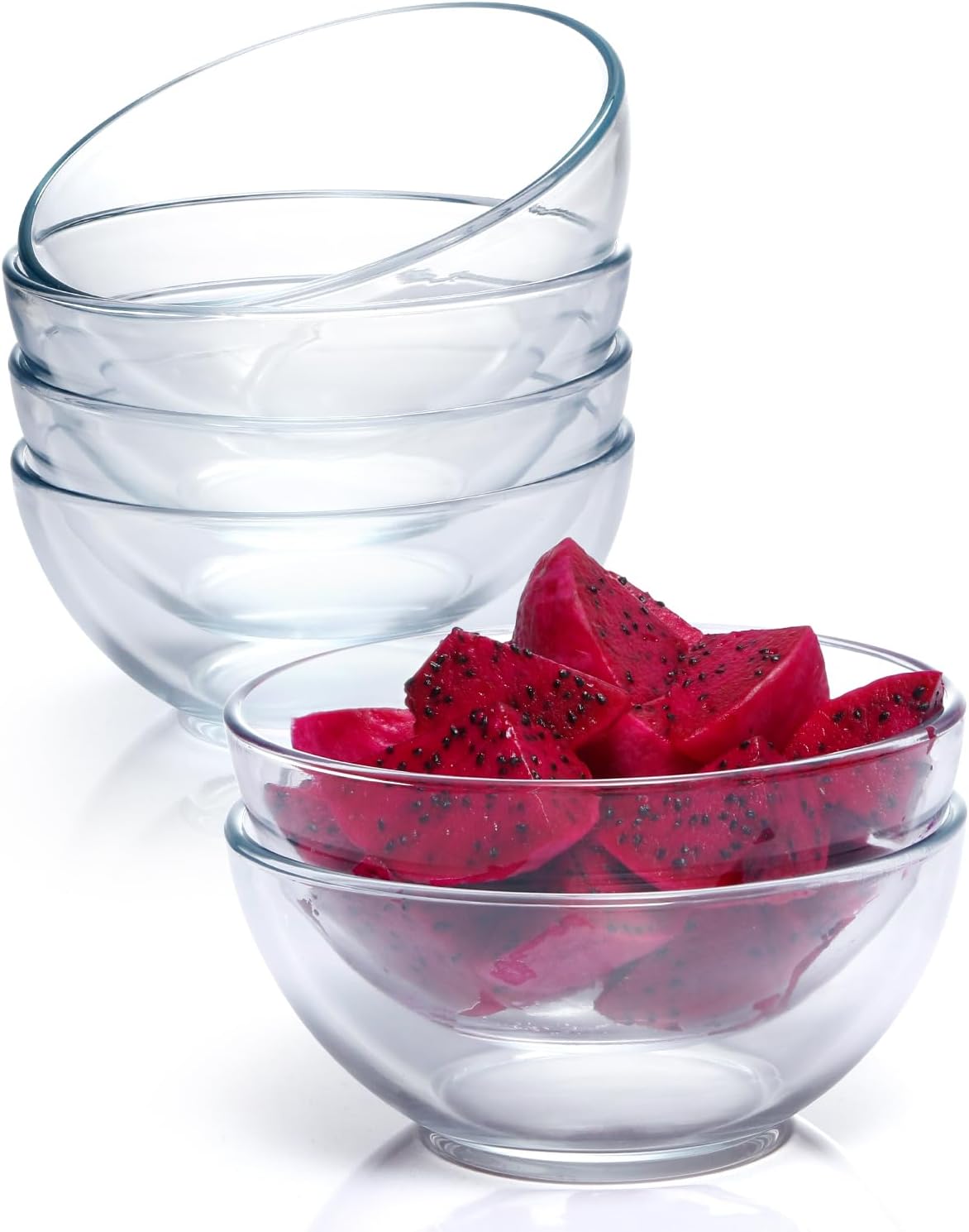 NUTRIUPS 6 Inch Glass Bowls, Small Glass Bowl Set, 6 Pack Clear Tempered Glass Cereal Bowls for Kitchen Microwave and Oven Safe (6 inch, Set of 6)