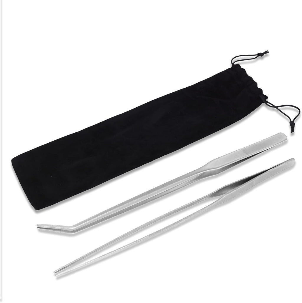 Mandala Crafts 15 Inches Silver Stainless Steel Straight and Curved Aquarium Tweezers for Aquatic Plants – Long Aquascape Forceps for Fish Tanks, Hospital Tanks, Goldfish Bowls, and Terrariums