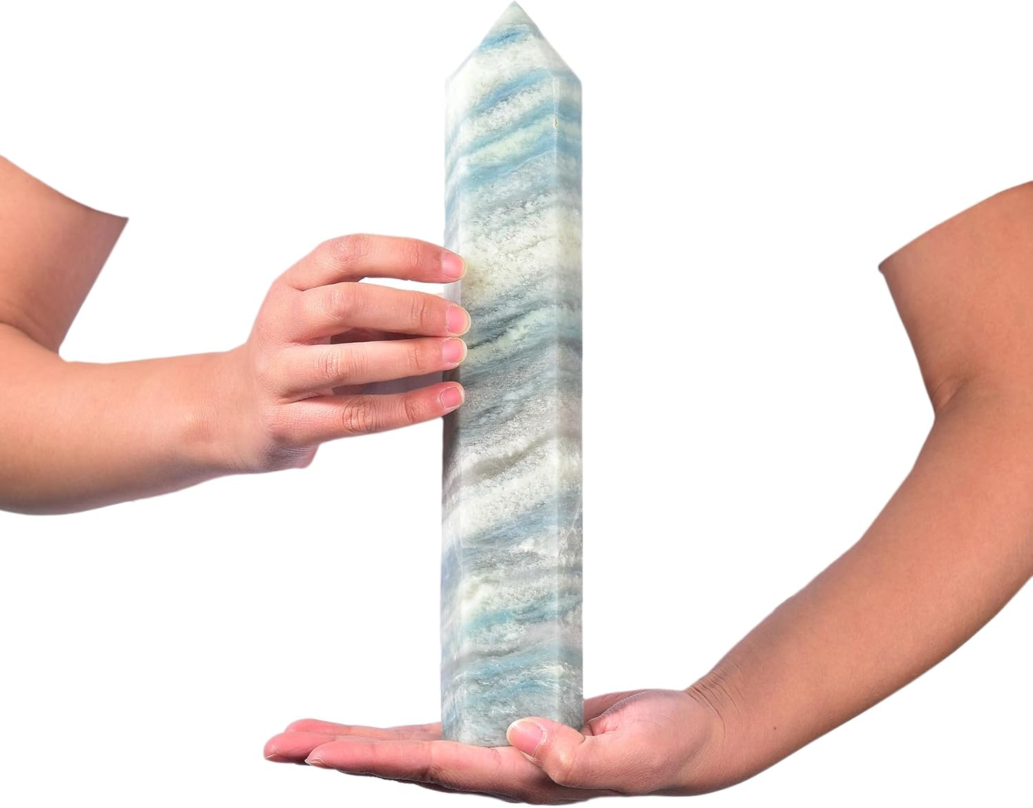 JIC Gem Natural Trolleite Obelisk Tower Wand Large Healing Crystal Point Wand 6 Faceted Reiki Chakra Meditation Therapy Home Decor Crystal Gift 3.5-4.0 Lbs