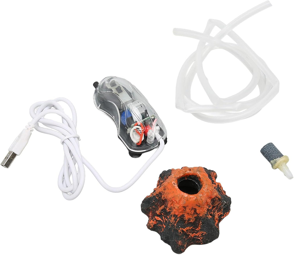 Aquarium Volcano Ornament Kit Lifelike Oxygenation Aquarium Air Bubbler Volcano Decorations with Hose for Landscaping Safe Material Vivid Effect Increase Oxygen Level USB Plug