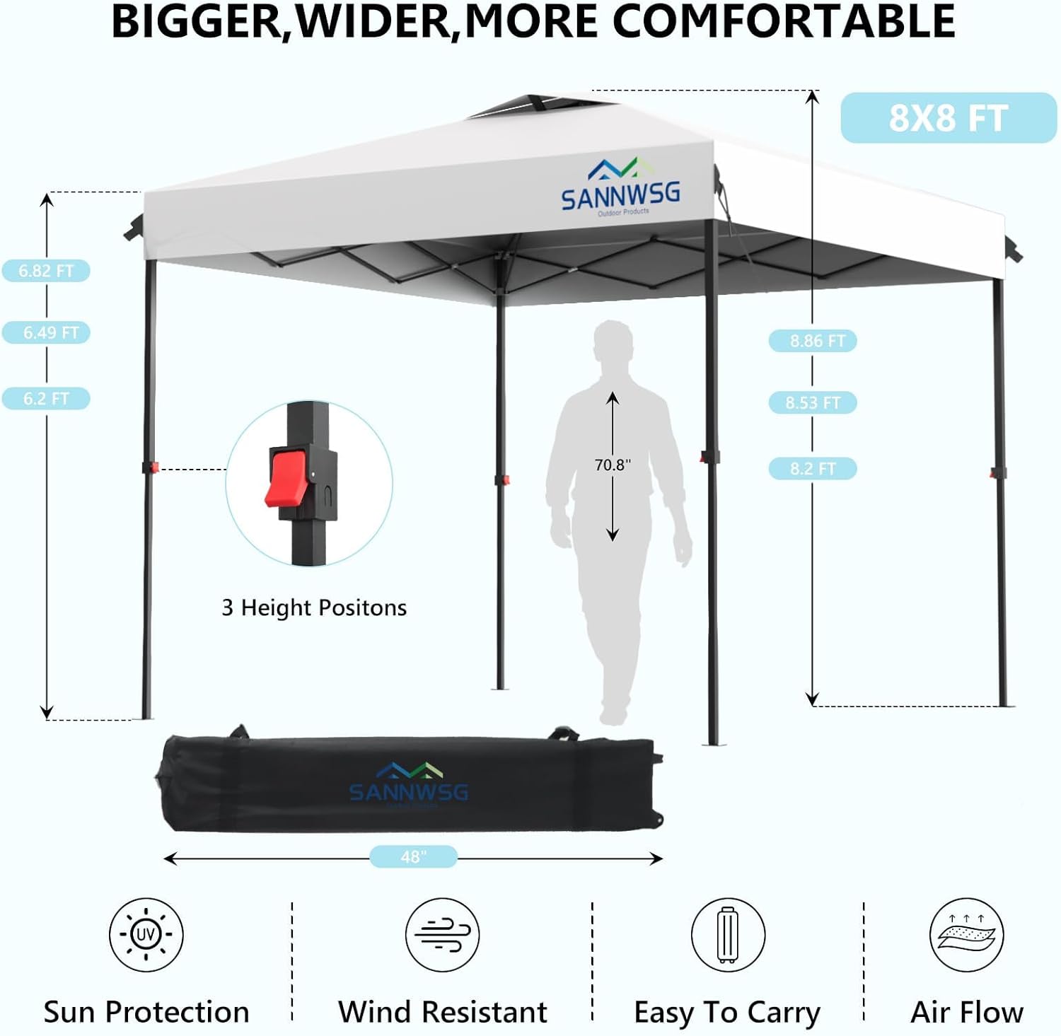 8X8 Pop Up Canopy Tent with 3 Sidewalls,Easy Up Canopy,Commercial Instant Shelter,Heavy Duty One Person Set Up Event Tent,White