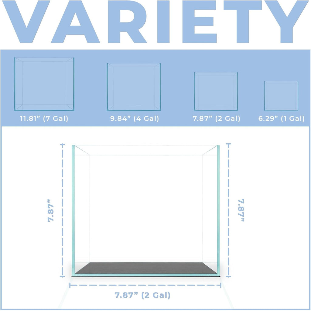 2 Gallon Clear Glass Cube Rimless Tank - Space Saving Aquarium - 7.87 x 7.87 x 7.87 inches