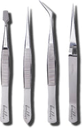 Beaditive Professional Stainless-Steel Precision Tweezer Set – Craft Tweezers for Jewelry & Nail Art – 4 Piece High Precision Jewelry Picking Tools – Jewelry Tools with Non-Serrated Tips