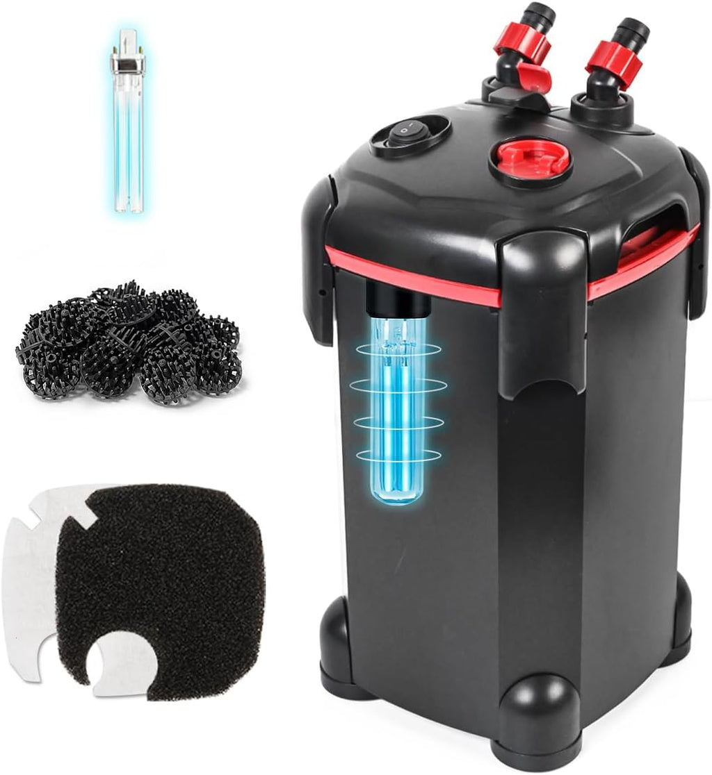 264GPH Canister Filter, 3-Stage External Aquarium Filter Ultra-Quiet Water Circulation Cleaning Machine with Media for Fish Tanks and Aquariums Up to 75 Gallons (264GPH)