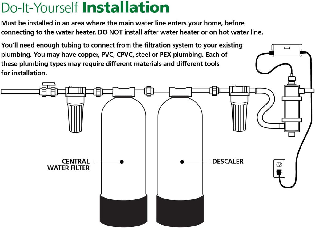 AO Smith Whole House Salt Free Descaler System - Works with City & Well Water Filters - 6yr, 600,000 Gl - Water Softener Alternative for Home - AO-WH-DSCLR