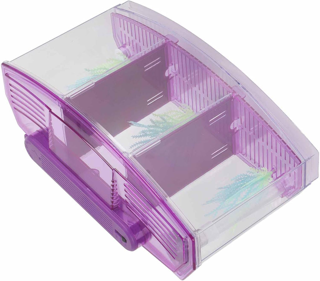 Small Fish Isolation Fish Tank, LED Acrylic Aquarium Fish Tank, Transparent Fish Isolation Box with 2 Isolation Plates for Small Fishes Betta Shrimp Guppy (Lightpurple)