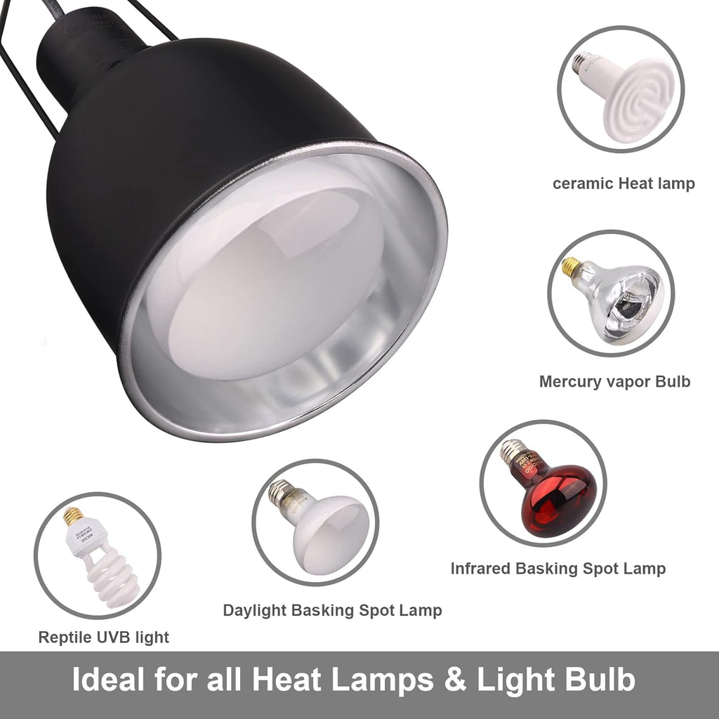 Aiicioo Reptile Light Fixture - Deep Light Dome 5.5Inch UVB Reptile Heat Lamp Reptile Light Fixture Max 100W Tortoise Leopard Gecko Snake Bearded Dragon