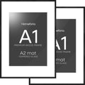 Homeforia Black Wood A1 Frame, High End Oak 23.4 x 33.1 Black Wooden Poster Frames Matted to 16.5 by 23.4 inches Photo, A1 Size Large Wood Picture Frame with Mat A2, Tempered Glass, Wall Kit, Set of 2