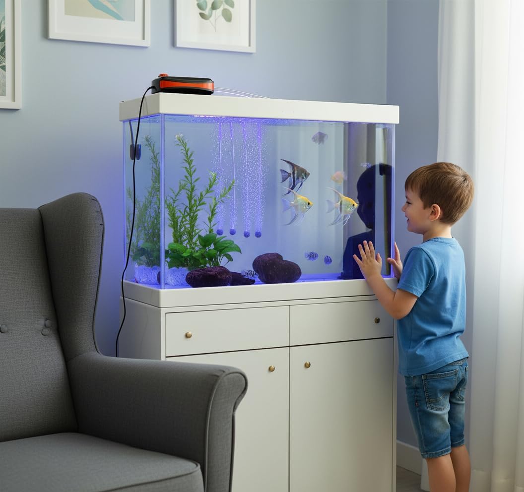 FEDOUR 4W/5W/8W Aquarium Corded Electric Air Pump, 96GPH/160GPH/256GPH Dual Outlets 4 Outlets Oxygen Pump, Ultra Quiet Aquarium Bubbler for up to 300 Gallon Fish and Turtle Tank