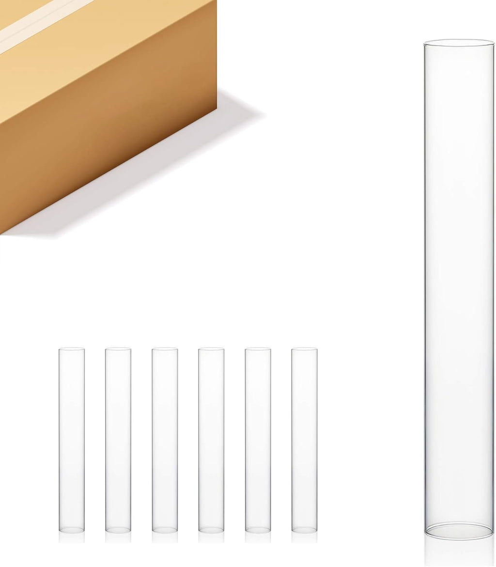 WGVI Hurricane Candle Holder Sleeve, Wide 2", Height 14", Clear Glass Cylinder Candleholder, Chimney Tube, Open Ended Candle Shade, 6 Pieces Bulk