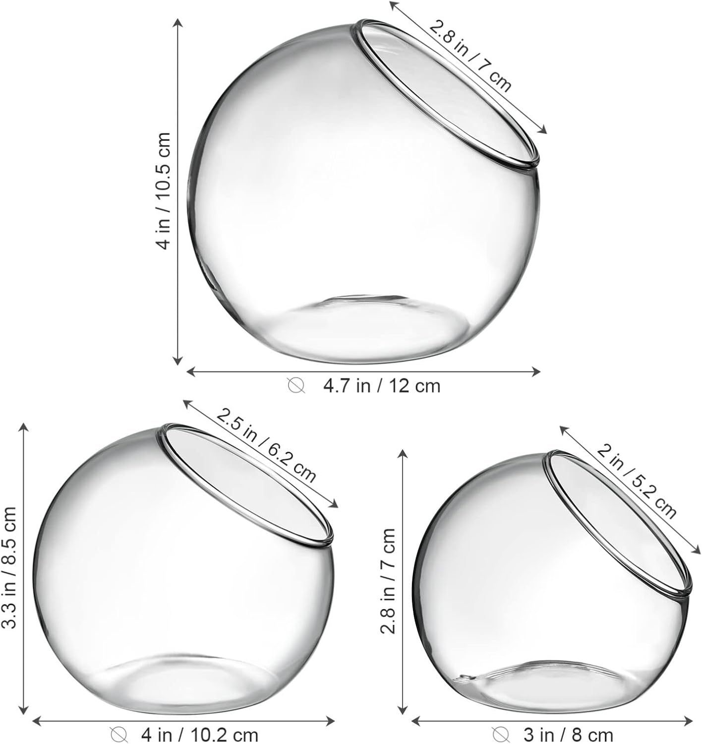 balacoo 3 Pcs Glass Terrariums Bowl for Plants, Terrarium Jar for Air Plant Clear Globe Vase Glass Bowl for Home Desktop Decor