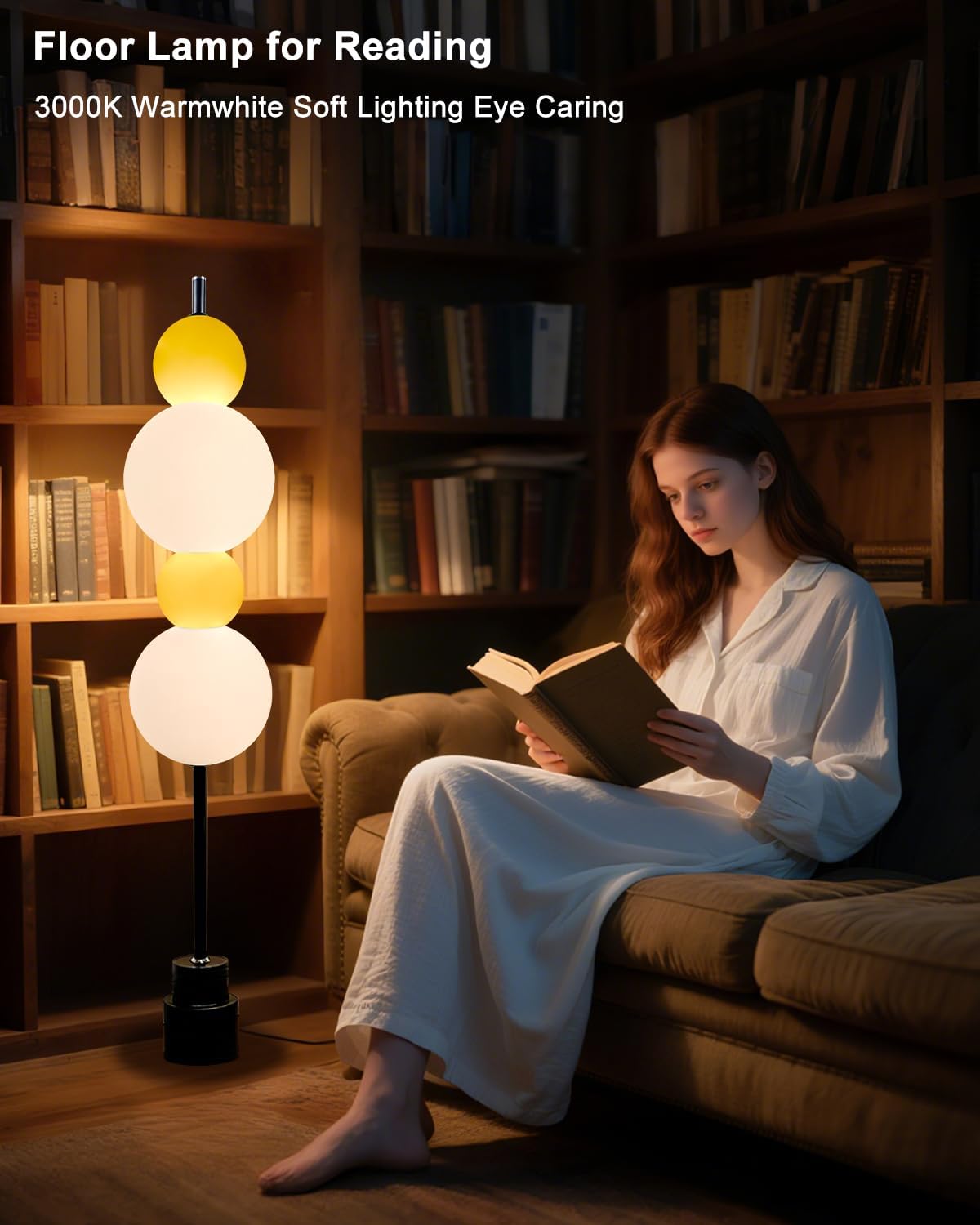 Lightdot Yellow Globe Floor Lamp with 3 Color Temperatures LED Bulbs,Dimmable Floor Lamps with Touch Switch,Unique Modern Standing Tall Lamp for Bedroom Living Room Home Office