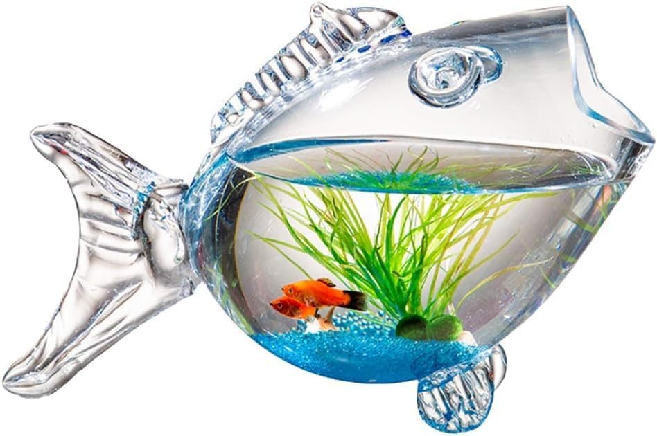 Fish Shaped Fish Bowls - Goldfish-Shaped Design Thickened High Transparency Glass Aquarium Tank for Small Fish Easy Setup for Office Desk & Bedroom Decor Home Pet Lovers（L）
