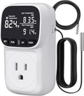 Temperature Controlled Outlet , 15A/1800W Digital Thermostat Outlet, Cyclic Timing/Countdown, -40℉~210℉ VA Display Heating Cooling Control Timer with 2Pcs Probe Cable for Reptile Incubator
