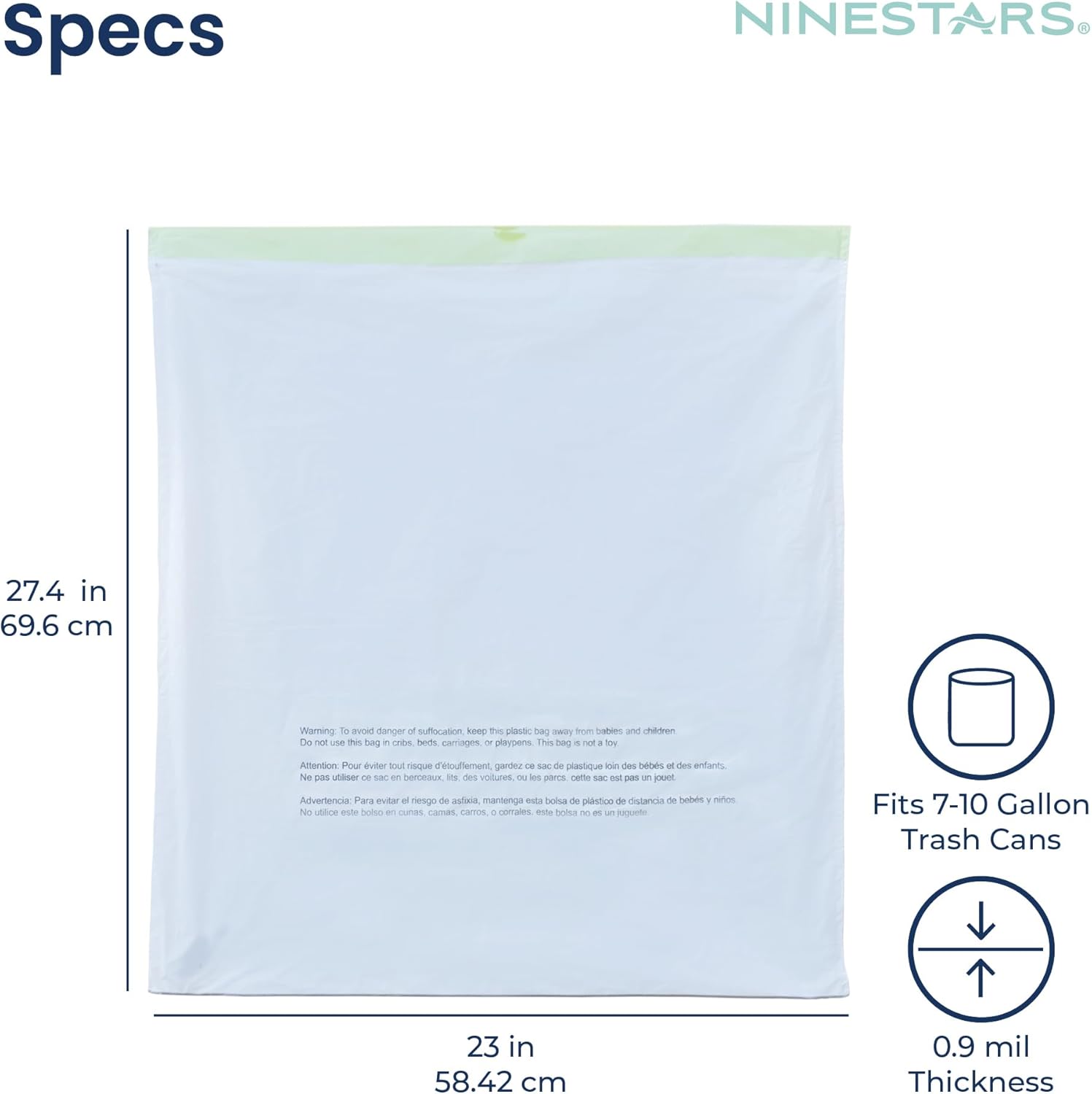 Ninestars Extra Strong Trash Bags with Drawstring, Multiple Sizes 90 Count, Kitchen Drawstring trash bags 90 Trash Bags (10 Gallon 90 ct White)