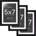 Homeforia 5x7 Picture Frame Black Wood, High End Oak 5by7 Black Wooden Frames with Mat 4x6 Print, 5 x 7 Frame Matted to 4 x 6 inch Photo, 7x5 Wall or Tabletop Frame, Tempered Glass, Wall Kit, Set of 3