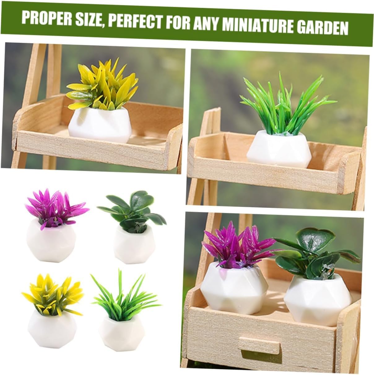 4PCS Mini Succulent Plant Resin Ornaments - Cute Car Dashboard Figurines Flower Pot Set - Fairy Garden，Birthday Cakes Decoration，DIY Aquascape Kit, Aquarium Moss Layout Desktop Landscape Accessories.