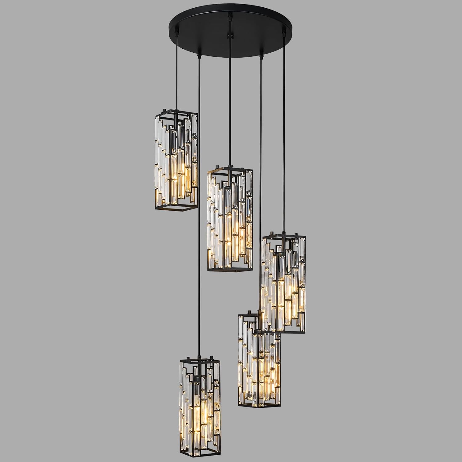 Black Pendant Lighting Modern Pendant Light, Mini Crystal Chandeliers,Adjustable Pendant Light Fixture for Kitchen Island Dinning Room Bedroom (5 Light)