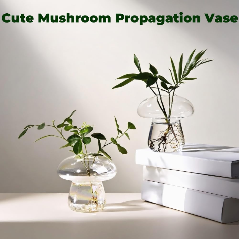 Wall Hanging Mushroom Vase, Small Plant Propagation Stations Cute Mushroom Glass Planter Terrarium Indoor Hydroponic Flower Holder for Elegant Home Decor Gifts, Clear, 1 PC