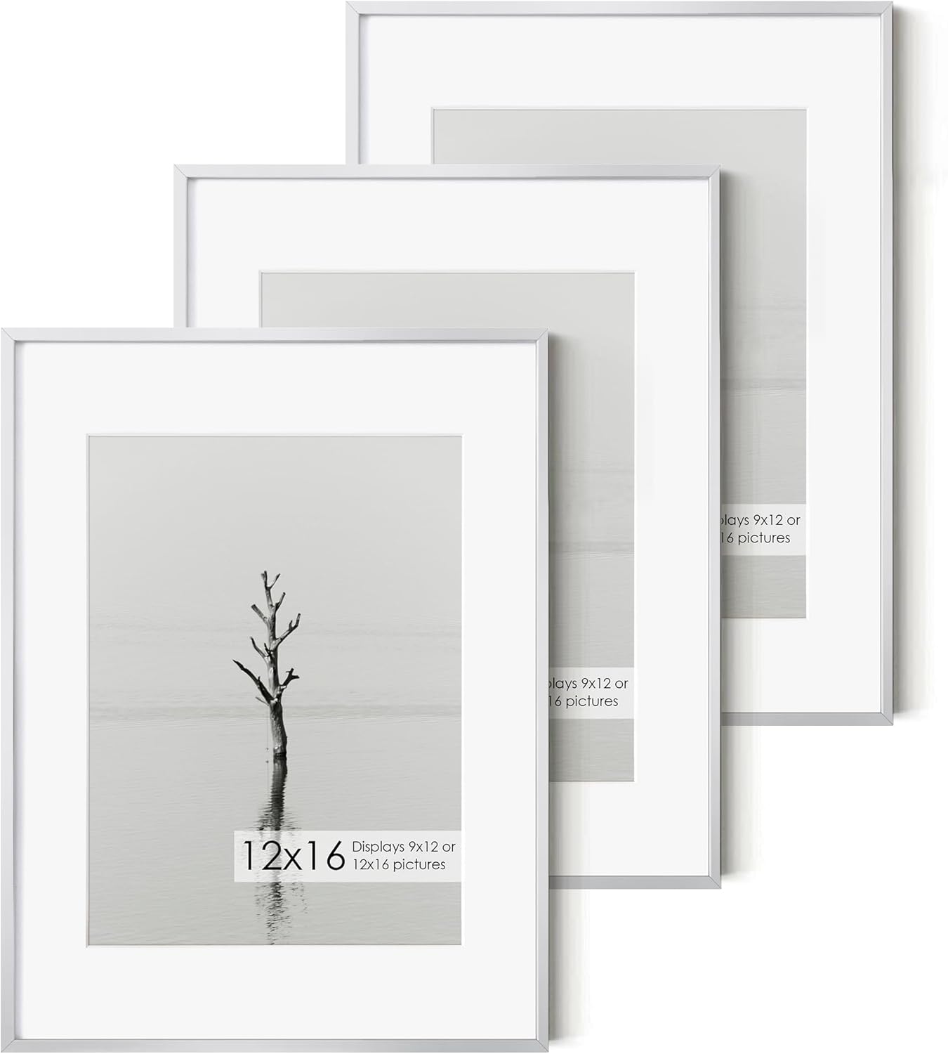 Fun Memories 12x16 Metal Picture Frame -12x16 Aluminum with Shatter-Resistant Glass - Displays 9x12 Photos Mat or Images without Ideal for Home Office Decor(Silver, Pack of 3)