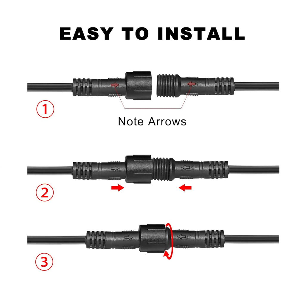 2 PCS 10FT 3 Pin RGB Rock Light Extension Cable, Rock Light Extension Wire with Male and Female Connectors