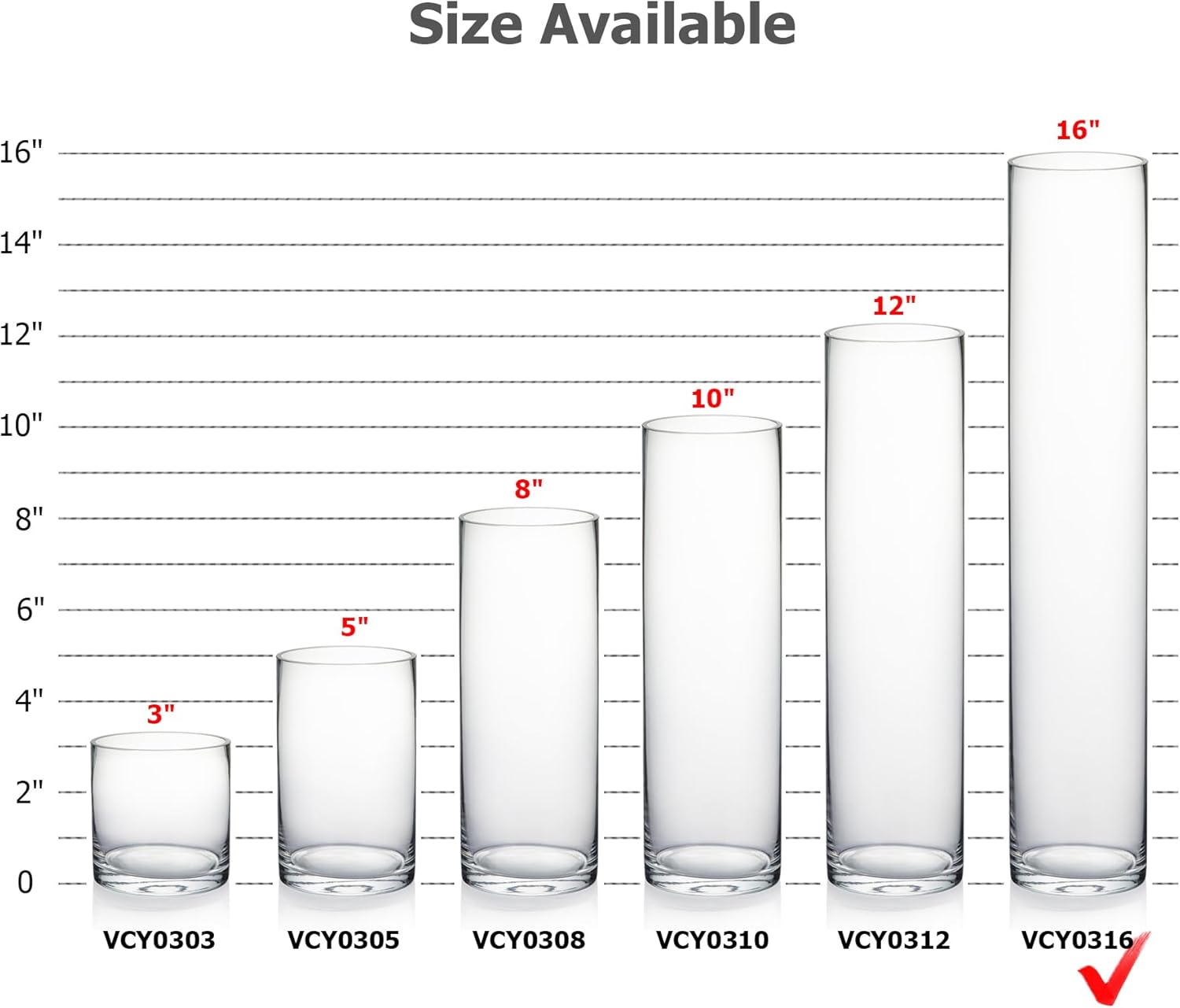 WGVI Quality Thick Weighted Tall Clear Cylinder Glass Vase, 3" W x 16" H, Flower Arrangement Candle Holder Floral Container Wedding Centerpieces Home Decor Bulk Wholesale, 12 Pieces