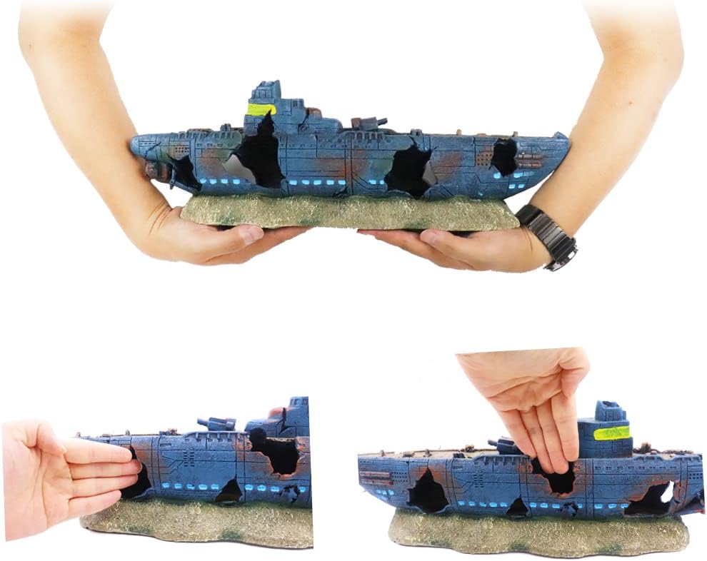 Ulifery Aquarium Shipwreck Sunken Pirate Ship, Submarine Fish Tank Decorations Battleship for Betta Extra Large XL for 55-75 Gallon Tank
