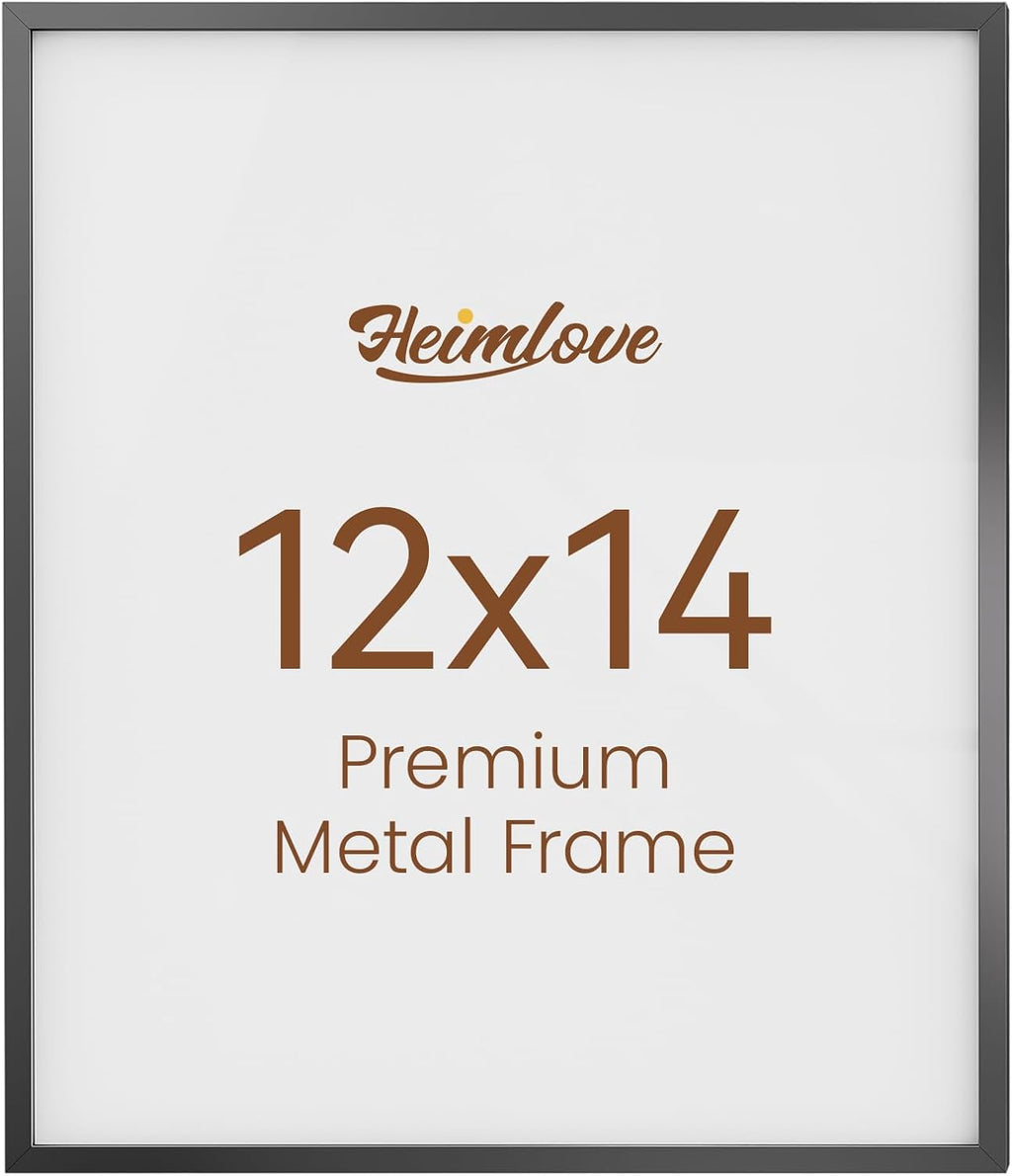 Heimlove 12x14 Metal Picture Frame,Black Aluminum Photo Frames-Real Tempered Glass,Wall Gallery Poster Puzzles Artwork frame Mounting Horizontally or Vertically Decor for Wall-1Pack