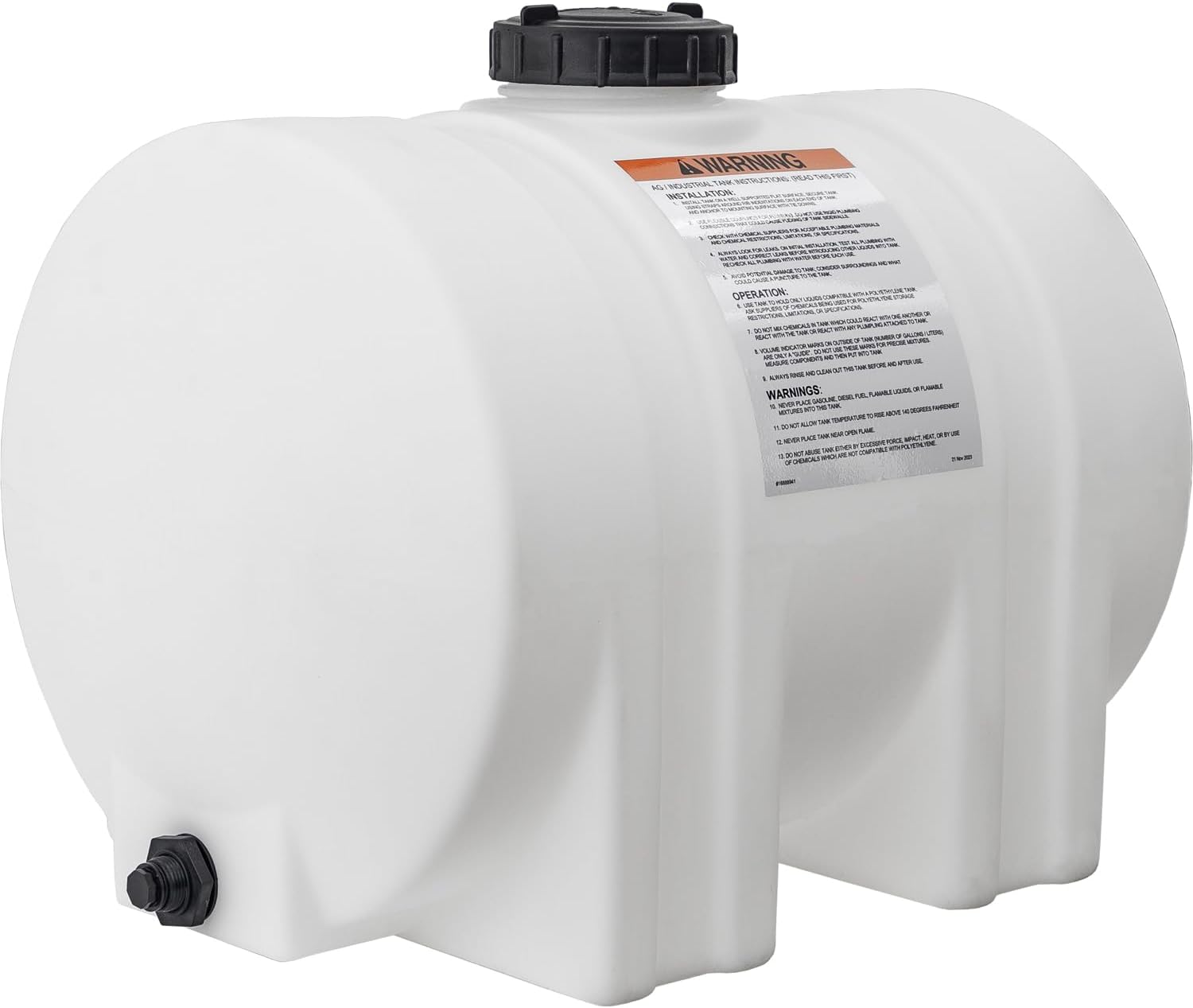 RomoTech 35 Gallon Polyethylene Storage Tank with Legs–Heavy-Duty Horizontal Water Storage Tank for Farms, Industrial or Chemical Use–UV-Resistant, Rustproof, BPA-Free Plastic Liquid Tank, 82126189